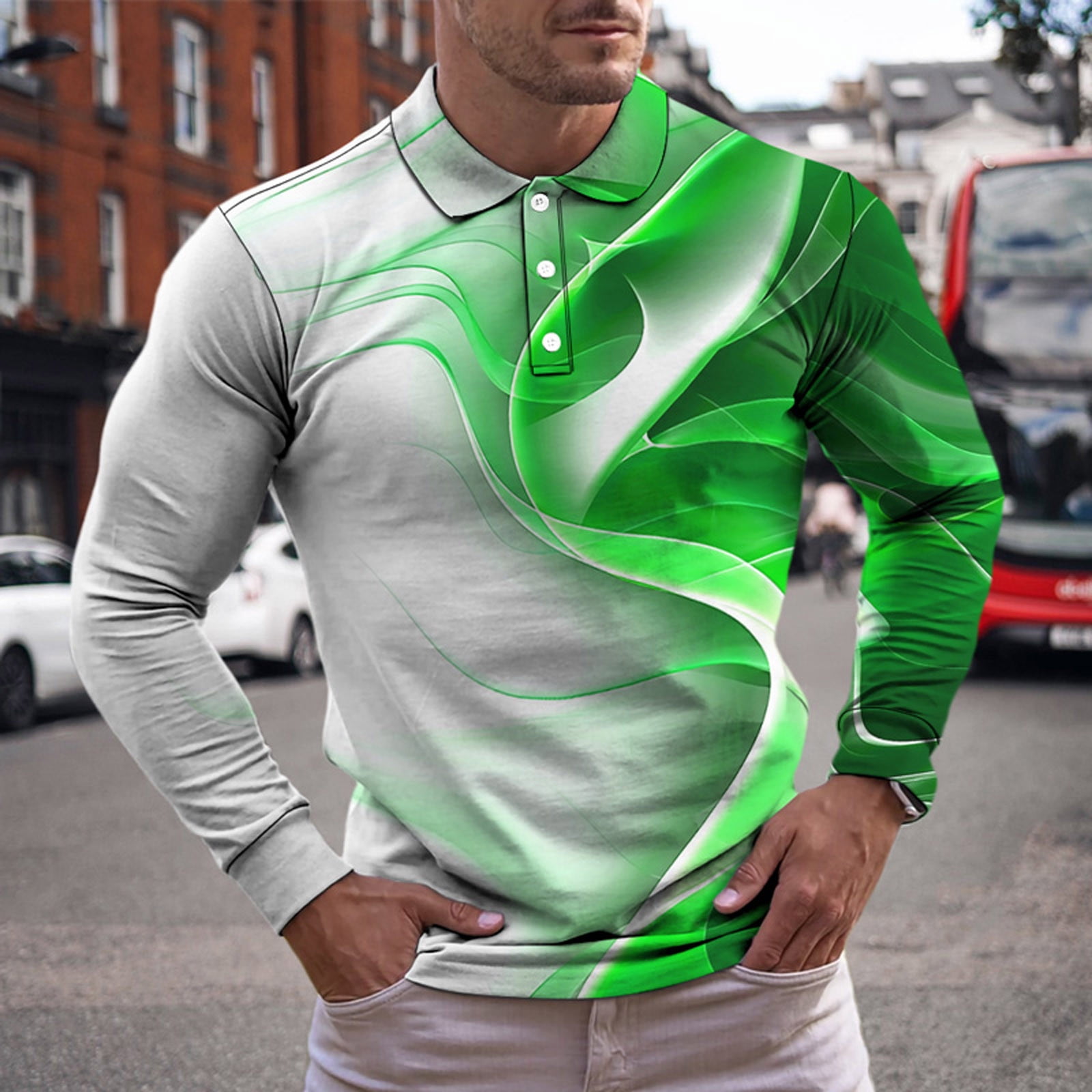 cllios Polo Shirts Men Long Sleeve Regular Fit Tops Graphic Formal