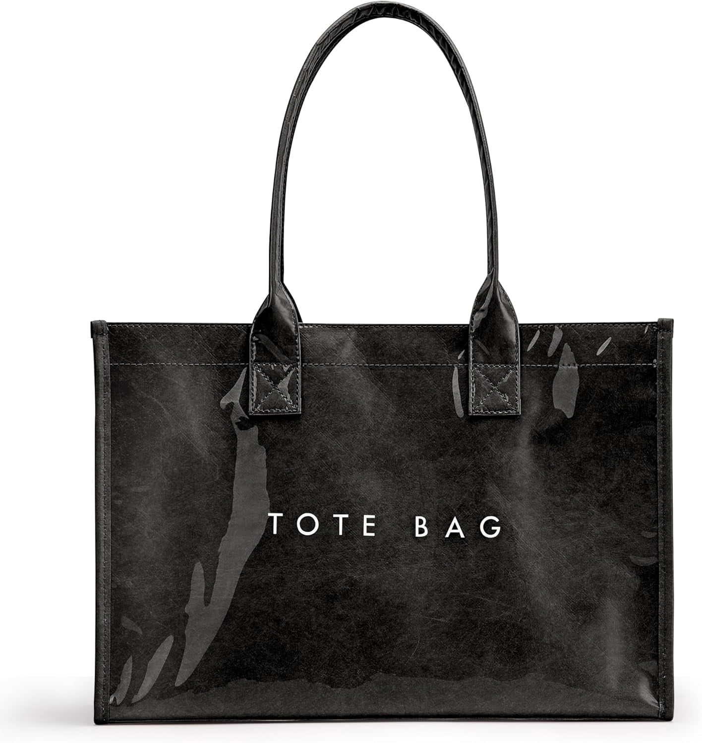 PVC Tote Bag for Women - Kraft Paper Work Handbags Purses with Top Handle（Black）