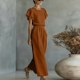 thumbnail image 5 of Dvprdro Crewneck Ruffle Sleeve Top and High Waist Wide Leg Pants Set for Women Elastic Waist Summer Casual, 5 of 7