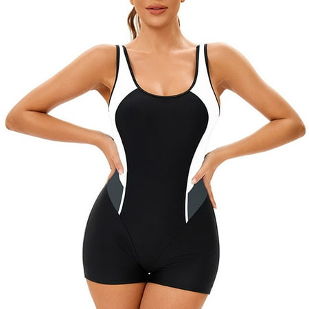 Huankd One Piece Swimsuit Women Boyleg Swimsuits for Women One Piece Tummy Control Bathing Suit Sporty Boyshorts Swimwear White XXL