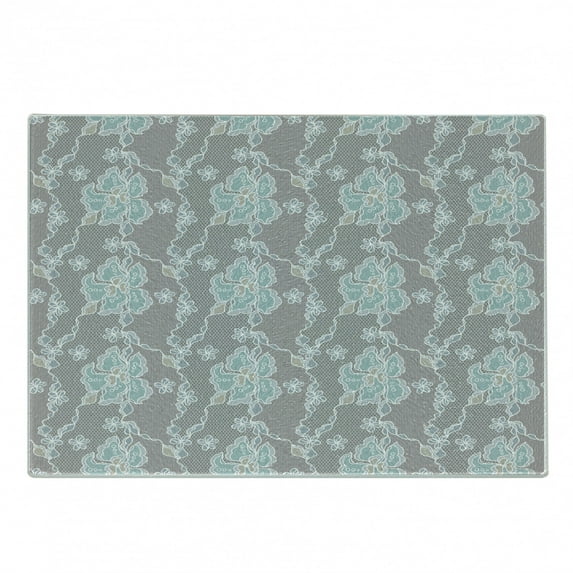 Floral Cutting Board, Abstract Design Lace Background Victorian Inspired Image Vintage Soft Colors, Decorative Tempered Glass Cutting and Serving Board, Small Size, Grey Seafoam Tan, by Ambesonne
