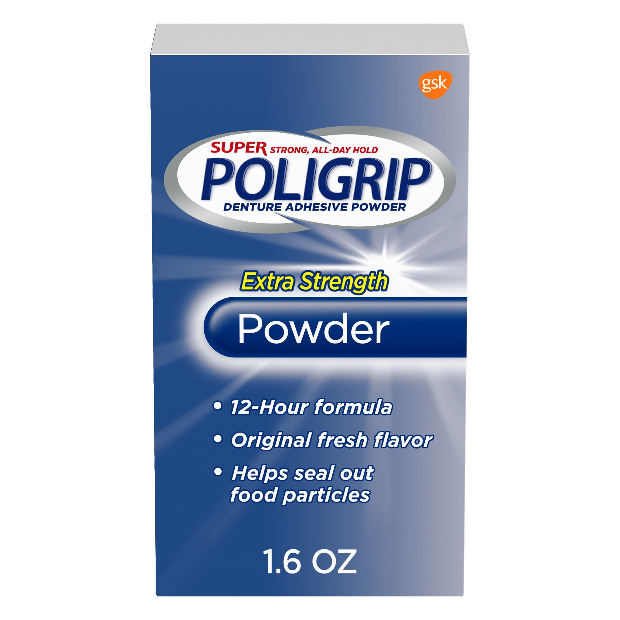 Super Poligrip Extra Strength Denture and Partials Adhesive Powder, 1.6 Oz