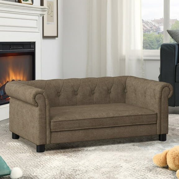 Elegant Rectangle Pet Bed, Durable Elevated Dog Sofa Bed, Comfortable Dog Couch, Brown Foam.