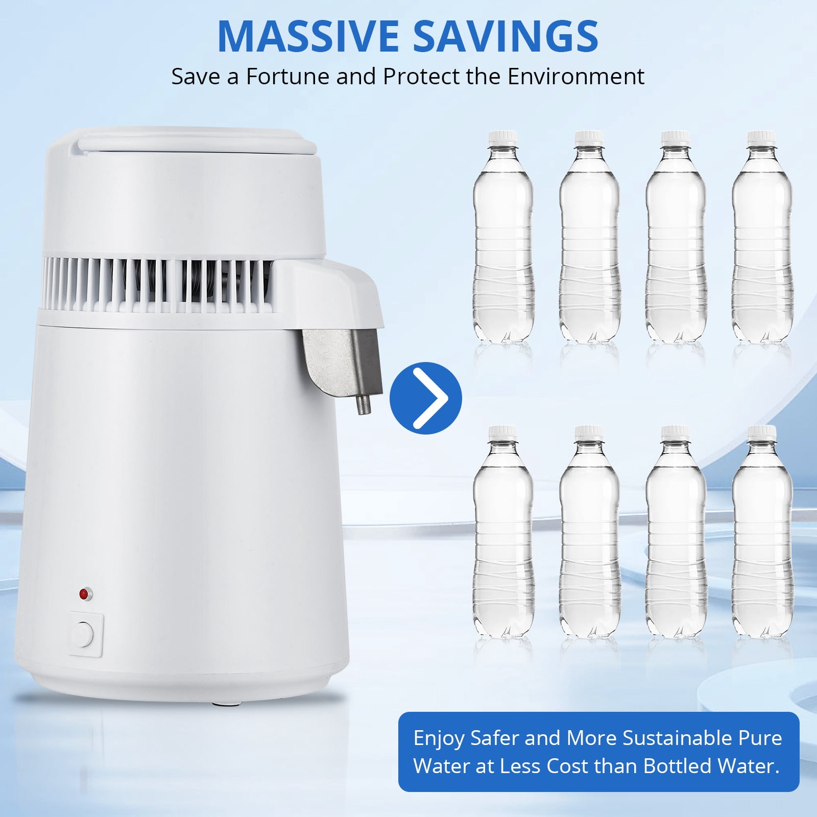 Water Distiller Countertop 1 Gallon/4L 750W Distilled Water Machine with Smart Switch Purifier Filter for Home Office, White