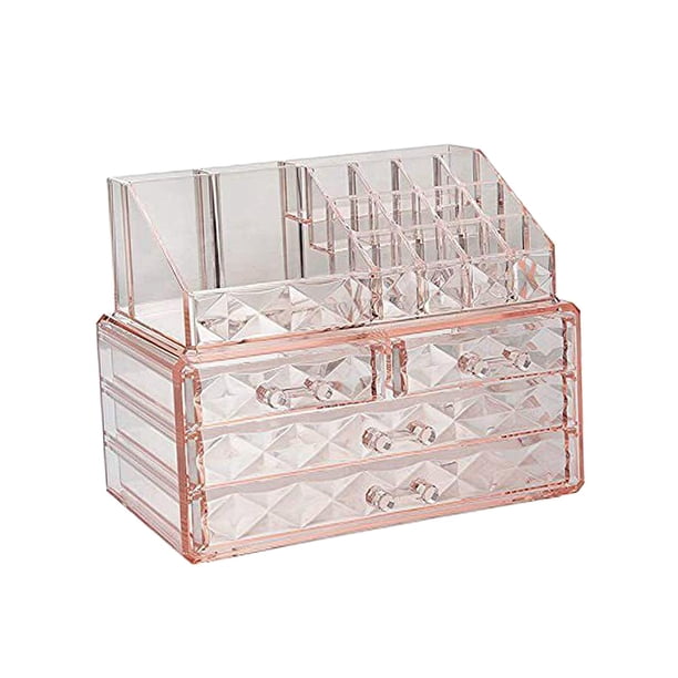 Organizadores de escritorio, soporte de exhibición de mesa con cajones, portalápices, estantes de almacenamiento multiusos, 4 niveles para encimera, Rosa Macarena organizador de escritorio