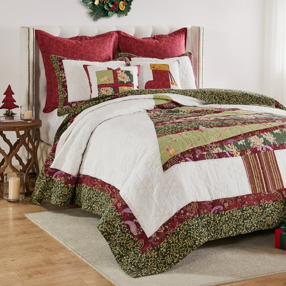 Greenland Home Christmas Tree - Authentic Patchwork - Cotton Quilt Set, 2-Piece Twin/XL, Holiday