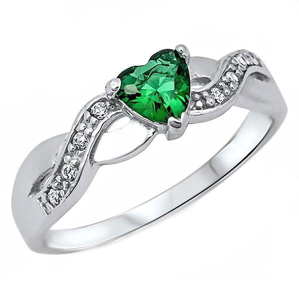 0.6ct Heart-cut Emerald Ice CZ Silver Crossover Infinity Promise Ring Pakuna 