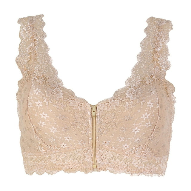 Women's Comfortable And Sexy Large Lace Lace Strap With Strap Deep V Front Zipper Bra