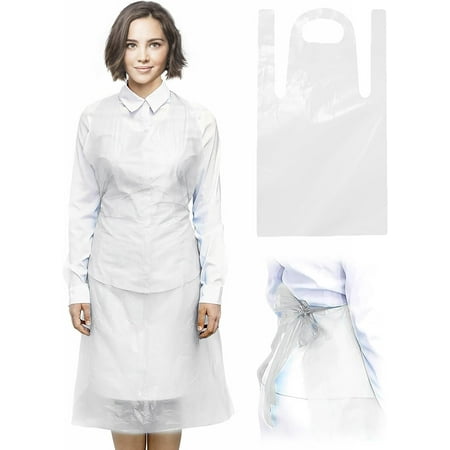

White Disposable Plastic Aprons for Adults 28 x 46 Inch. Pack of 500 Polyethylene Disposable Aprons Adults 2 Mil. Unisex Waterproof Poly Aprons Disposable. Lightweight Disposable Smocks