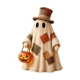 thumbnail image 2 of Halloween Ghost Decorations, Vintage Halloween Decorations, Halloween Home Decor Indoor, Cute Ghost Decor, 10X6X5 Inch Large Patchwork Ghost Figurine with Top Hat, No Built-In, 2 of 7