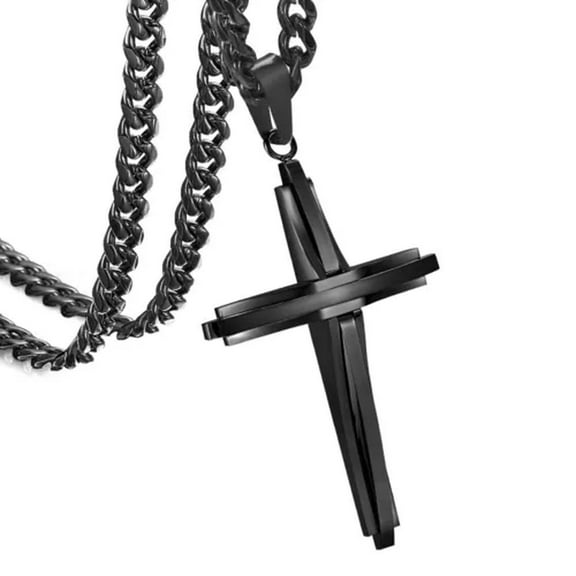 EOEMY 18"-40" Curb Chain Hot Women Men Stainless Steel Crucifix Cross Pendant Necklace-Black-38Inch Or 96Cm