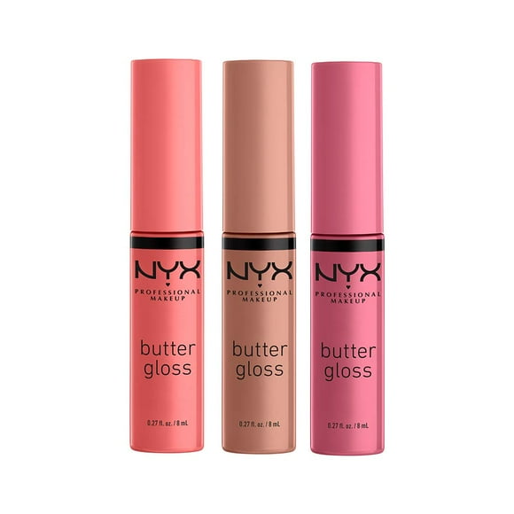 Brillo de labios NYX PROFESSIONAL MAKEUP Butter Brillo, paquete de 3