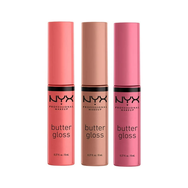 Brillo de labios NYX PROFESSIONAL MAKEUP Butter Brillo, paquete de 3