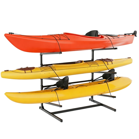 YOHKOH 3-Tier Kayak Storage Rack, Heavy Duty Freestanding Kayak Stand, 300 lb Capacity, Black