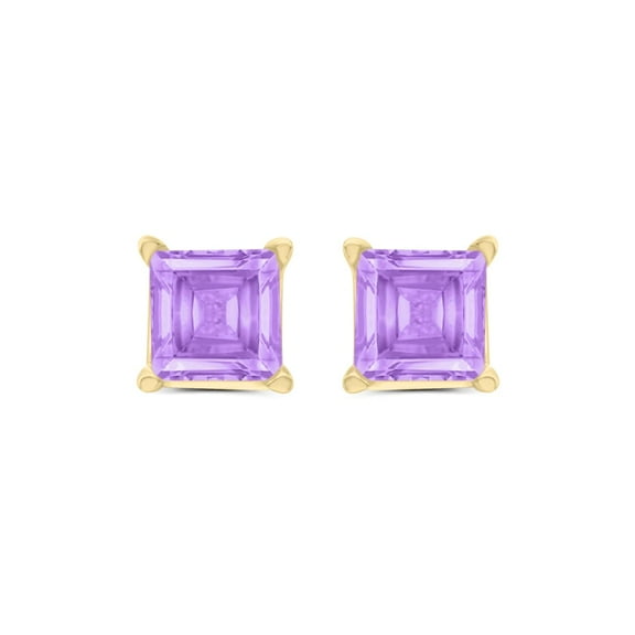 Square Shape Amethyst Gemstone Stud Earrings in 14K Yellow Gold - 5MM