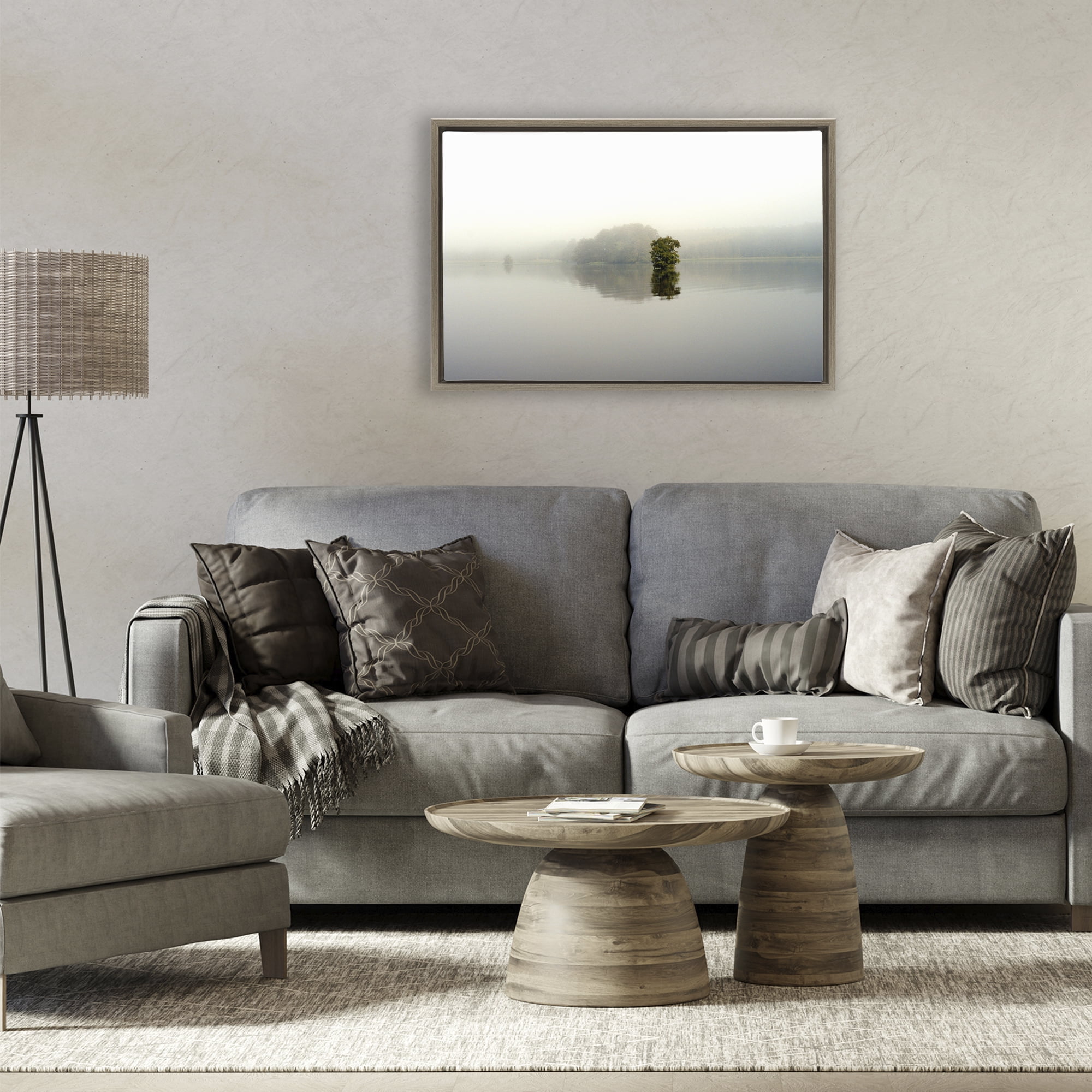 Stupell Industries Misty Lake Reflection Brown Framed Floater Canvas Wall Art, design by Gail Peck