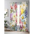 thumbnail image 4 of Sheer Curtains 96 Inches Long 2 Panels Set for Living Room, Spring Floral Semi Sheer Curtains for Windows, Farmhouse Elegant Flowers Watercolor Voile Window Treatments Rod Pocket Curtain, 4 of 7