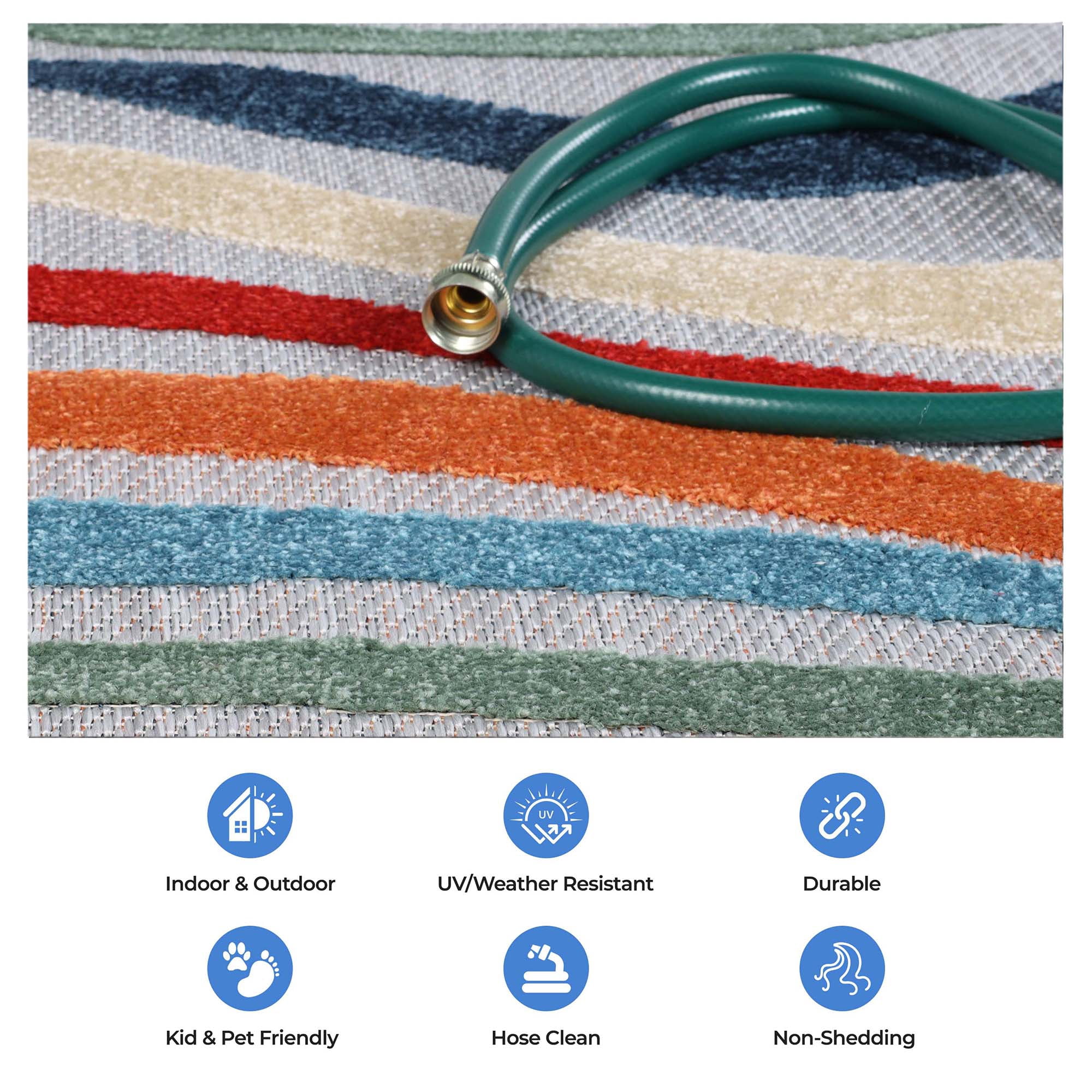BNM Wave Coastal Striped Indoor Outdoor Area Rug, 4' x 6', Multicolor