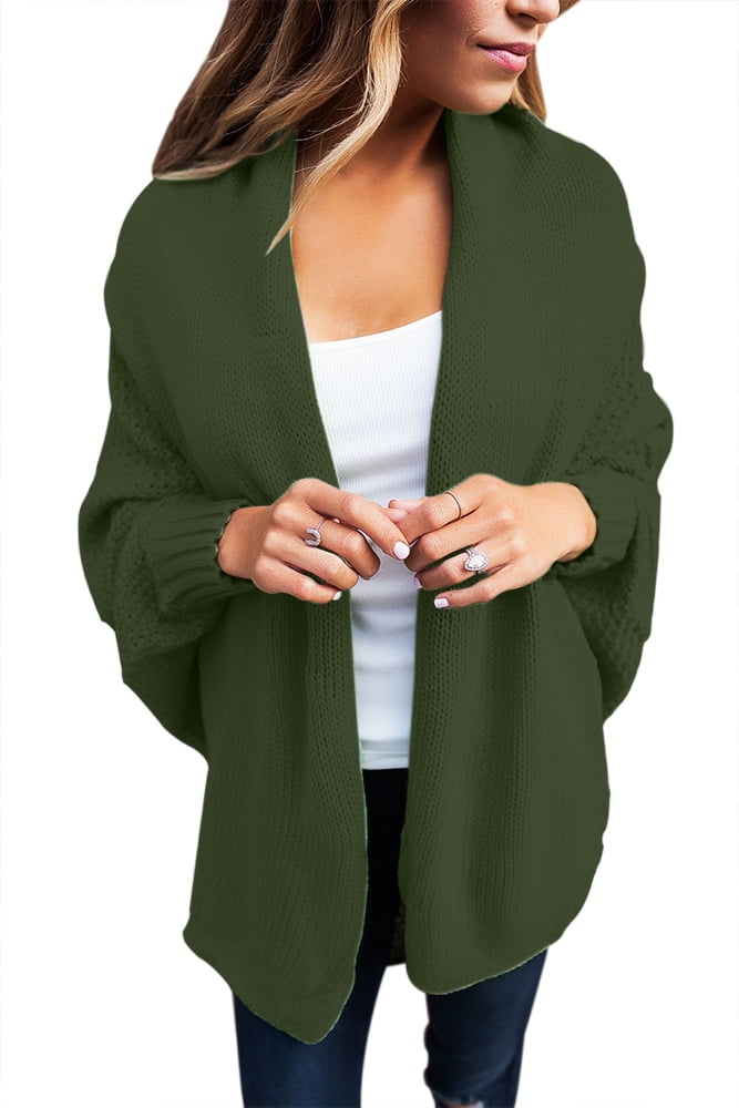 Dokotoo Womens Green Cardigan Sweaters Oversized Open Front Batwing Chunky Knit Outwear Size Medium US 8-10, Women's