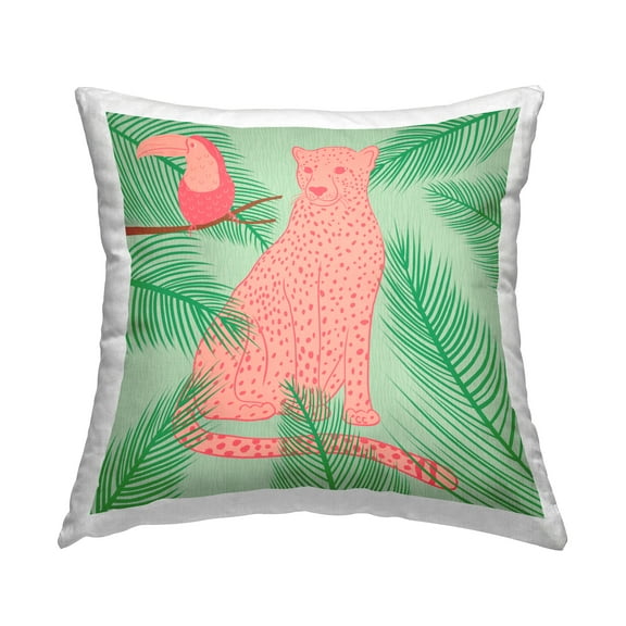 Stupell Industries Cheetah & Toucan Pastels Decorative Printed Throw Pillow Design by Carrie Cantwell.