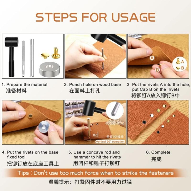 PatungKu 480 Set Leather Rivets 4 Color 3 Size with Hammer and 3 Setting Tool