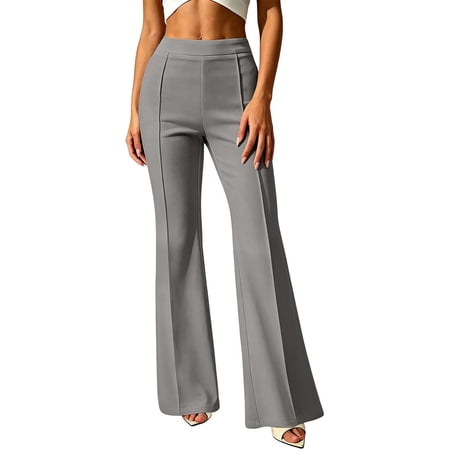 ClodeEU Women s High Waist Straight Leg Flare Dress Pants Casual Business Work Trousers with Pockets Gray Women s Plus XL