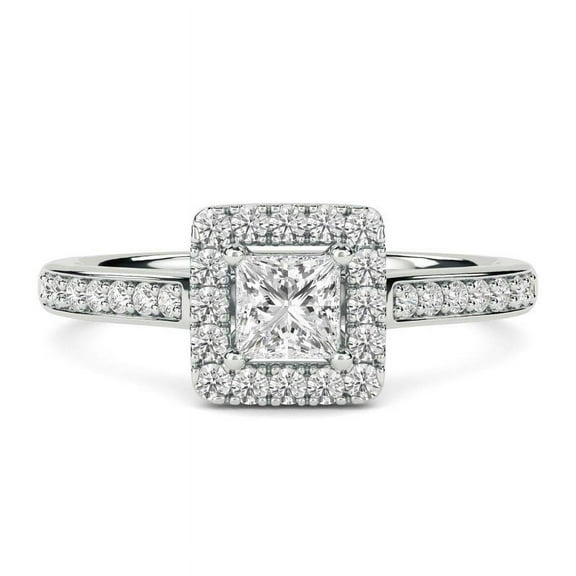 Princess Halo Diamond Ring Moissanite Wedding Gift Handmade Jewelry 14K White Gold Finish Ring Customize Ring For Wife