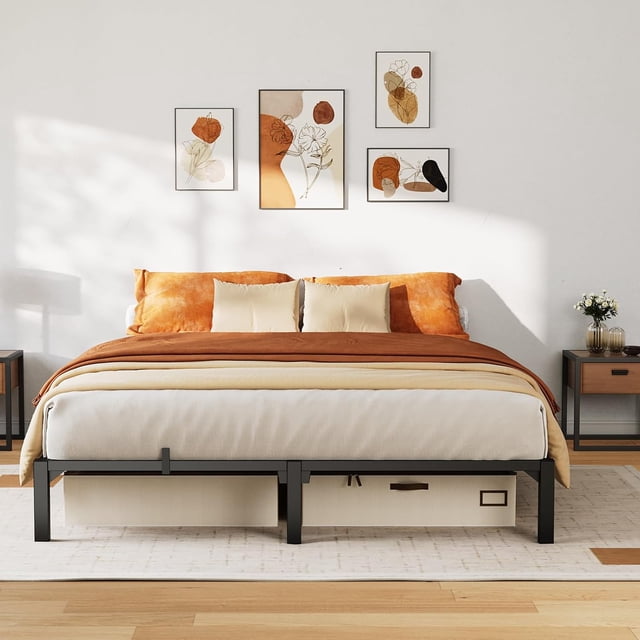 Tamaño completo-size 10-pulgada metal marco de cama: no necesita colchón base, heavy duty con 800 lbs capacity, tool-free assembly, reinforced iron slats, y legs