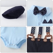 CARETOO Baby Boy Clothes Infant Formal Dress Outfit Set Romper Shirt Bowtie Beret Suspender Pants 0-24M 4Pcs Church Wedding Baptism Suit Cotton Fabric