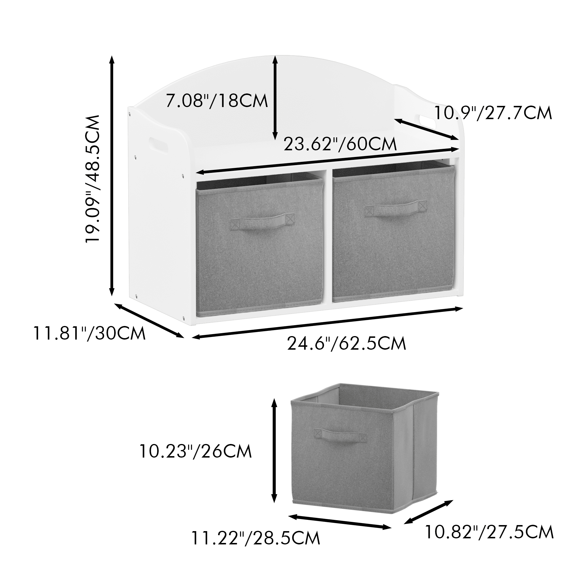 Toy Storage Organizer with Bench, Kids Reading Nook with 2 Collapsible Fabric Drawer for Playroom, Classroom, Nursery, Kindergarten