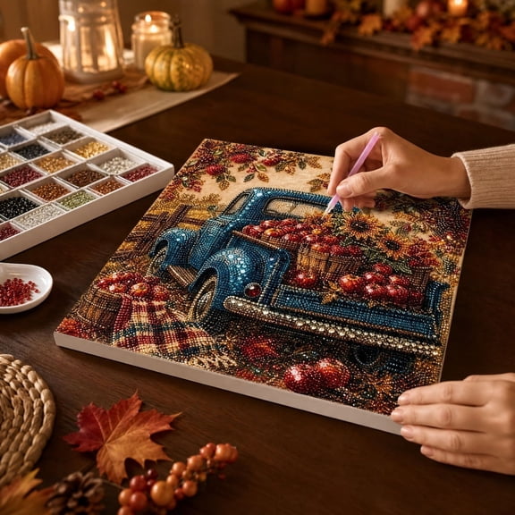 Autumn Pearl Painting Kit, Woodland Friends Art Kit, Rich Fall Style Pearl PaintingArt Set, DIY Autumn Harvest Pumpkin Pearl Diamond Art kit, Seasonal Home Decor, Gift for Adults & Craft Lovers