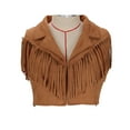 thumbnail image 3 of Pounoo Gift Faux Suede Leather Jackets for Women Tassel Vest 70s Hippie Faux Jacket Open Front Fringe Sleeveless Crop Vest Cowgirl Outfit, 3 of 9
