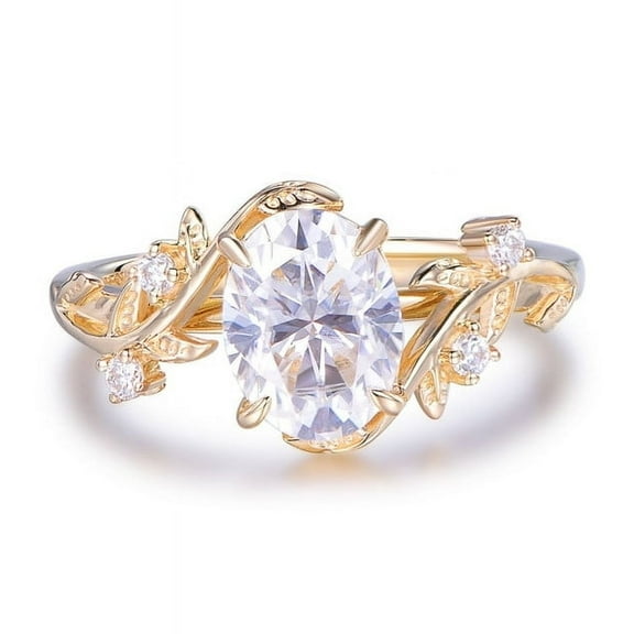 Cora Jewellery 2CT Nature Inspired Oval Moissanite Engagement Ring For Women, 14K Yellow Gold
