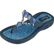 Grandco Womens 25574d Denim Beaded Waterproof Sole Thong Flip-Flop Sandals