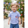 thumbnail image 5 of BemeyourBBs Toddler Baby Boy Girl 4th of July Shirt Outfit Kids Patriot Independence Day Shirt Summer Clothes Plaid Print America Flag Embroidery Short Sleeve Lapel Button Down Shirt Tops, 5 of 9