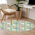 thumbnail image 4 of Round Area Rug 3.3 Ft, Easter Bunny Washable Non-Slip Circle Carpet for Living Room, Colorful Eggs Spring Leaves Daisy Yellow Green Check Low-Profile Small Kitchen Mats Collection Rugs for Indoor, 4 of 8