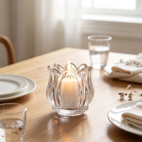 Akmoler Tulip Glass Votive Candle Holders, Decorative Tea Light Candle Holders, Clear Glass Flower Tealight Candle Holder for Table Centerpieces, Wedding Decor