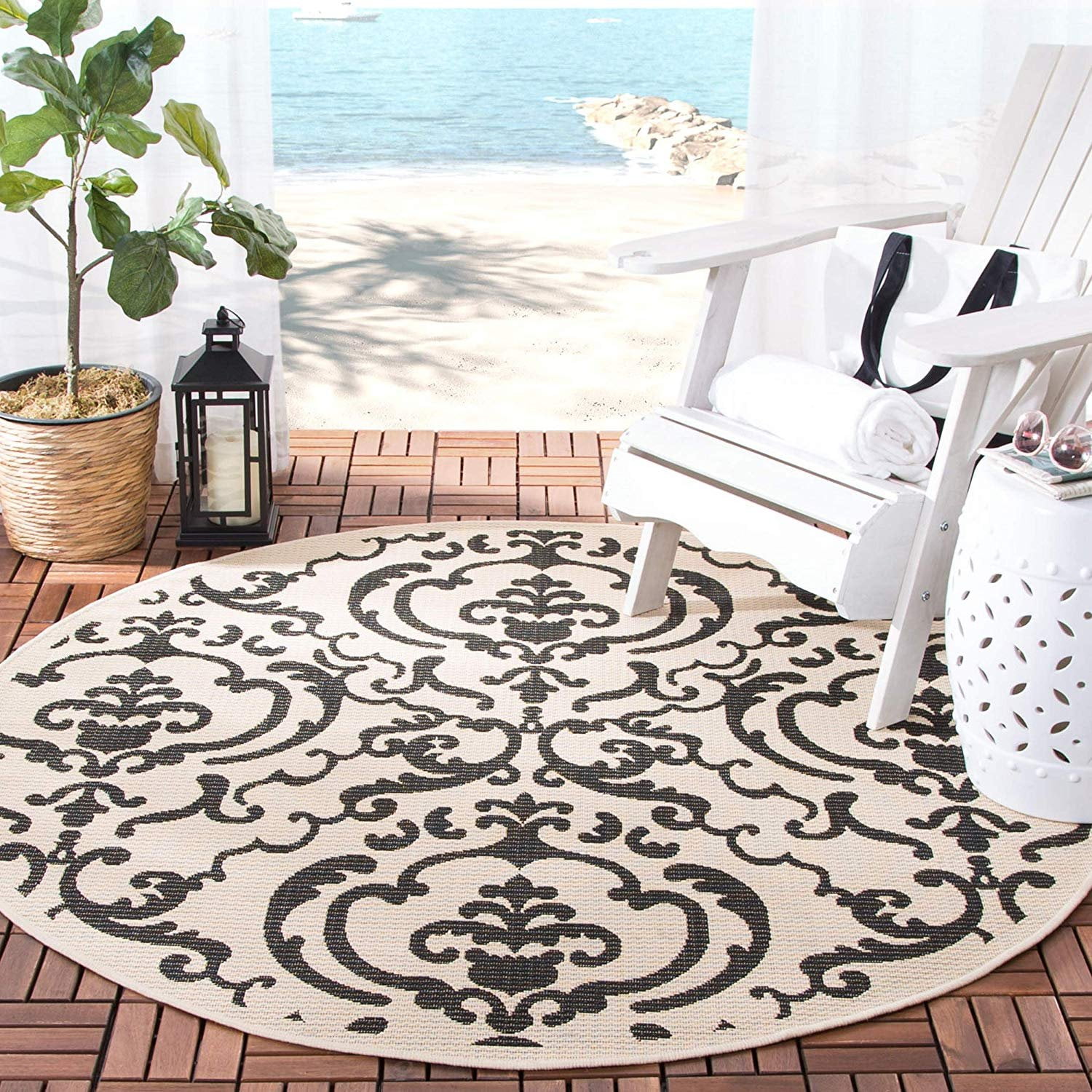 Safavieh Courtyard Collection CY26633901 Sand and Black Indoor/Outdoor