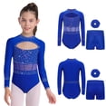 thumbnail image 3 of Runhomal Kids Girls Shiny Rhinestone Long Sleeve Gymnastic Leotard Ballet Tumbling Dance Unitard with Shorts Set Royal Blue 16, 3 of 5