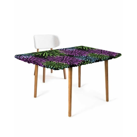 

Independence Day Fireworks Elastic Fitted Tablecloth Waterproof Table Cover Wipeable Table Cloth Protector for Outdoor Indoor Picnic Party Universal Rectangle 5ft Purple Green Blue