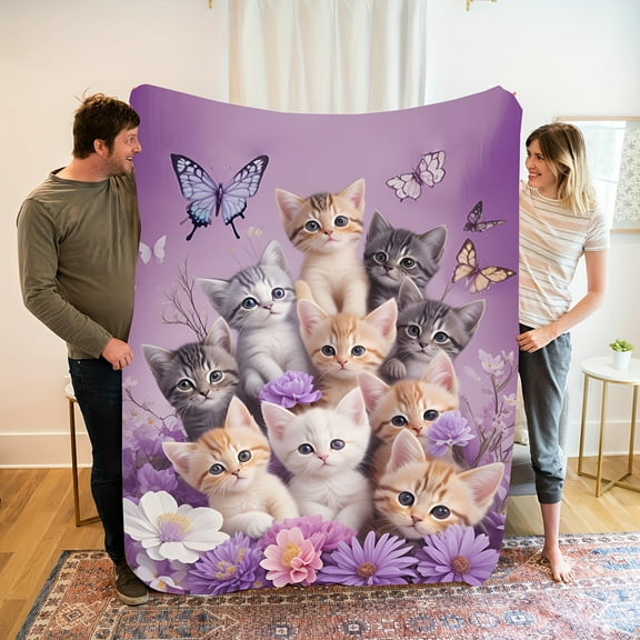 Kuscheln Adorable Kitten Print Blanket, Cat Throw Blanket, Cat Lover Blankest, Cozy Throw for Sofa Couch Bed Travel, Soft Kitten Throws for Home Decor, Cat Gift for Women Men