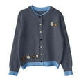 thumbnail image 4 of Ediodpoh Floral Heart Buttons Knitted Cardigan for Women Short Sleeve Round Neck Cropped Sweater Outerwear Lightweight Fall Top Grey, 4 of 4