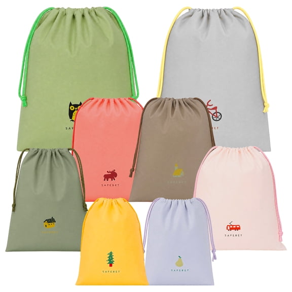 Threns 8Pcs Cartoon Drawstring Bags Bulk Treat Backpacks Bags Carrying Binder Folder Computer Decorations for Writing Teacher Reader Book Lover Birthday Party Favors