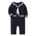 thumbnail image 2 of Toddler Boys Rompers Long Sleeve Baby Sailor Stripe Romper Marine Navy Romper Jumpsuit Cute Outfits 0-1 Months, 2 of 7