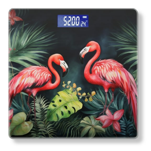High Precision Body Weight Scale Smart Bathroom Scales with Large LCD Display(400lbs),Decorative for Bedroom-Oil Painting Of Pink Flamingos In The Jungle