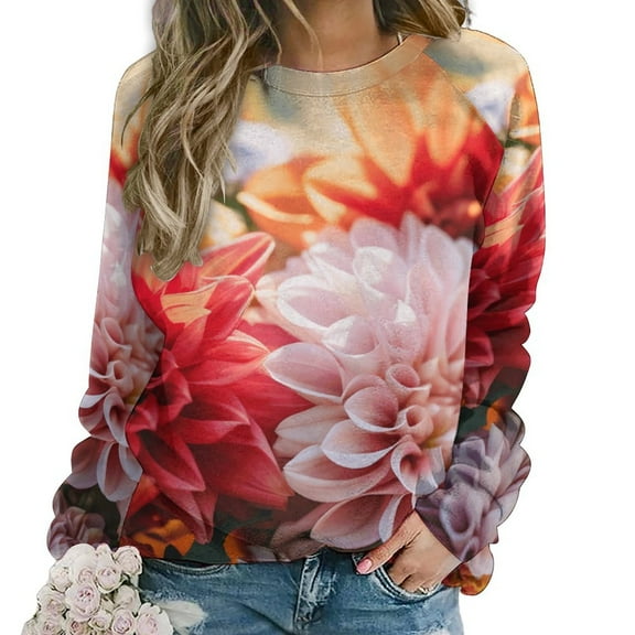 Watercolor Wildflowers Women's Floral Printed Sweatshirt Long Sleeve Crewneck Casual Loose Vintage Graphic Pullover Tops
