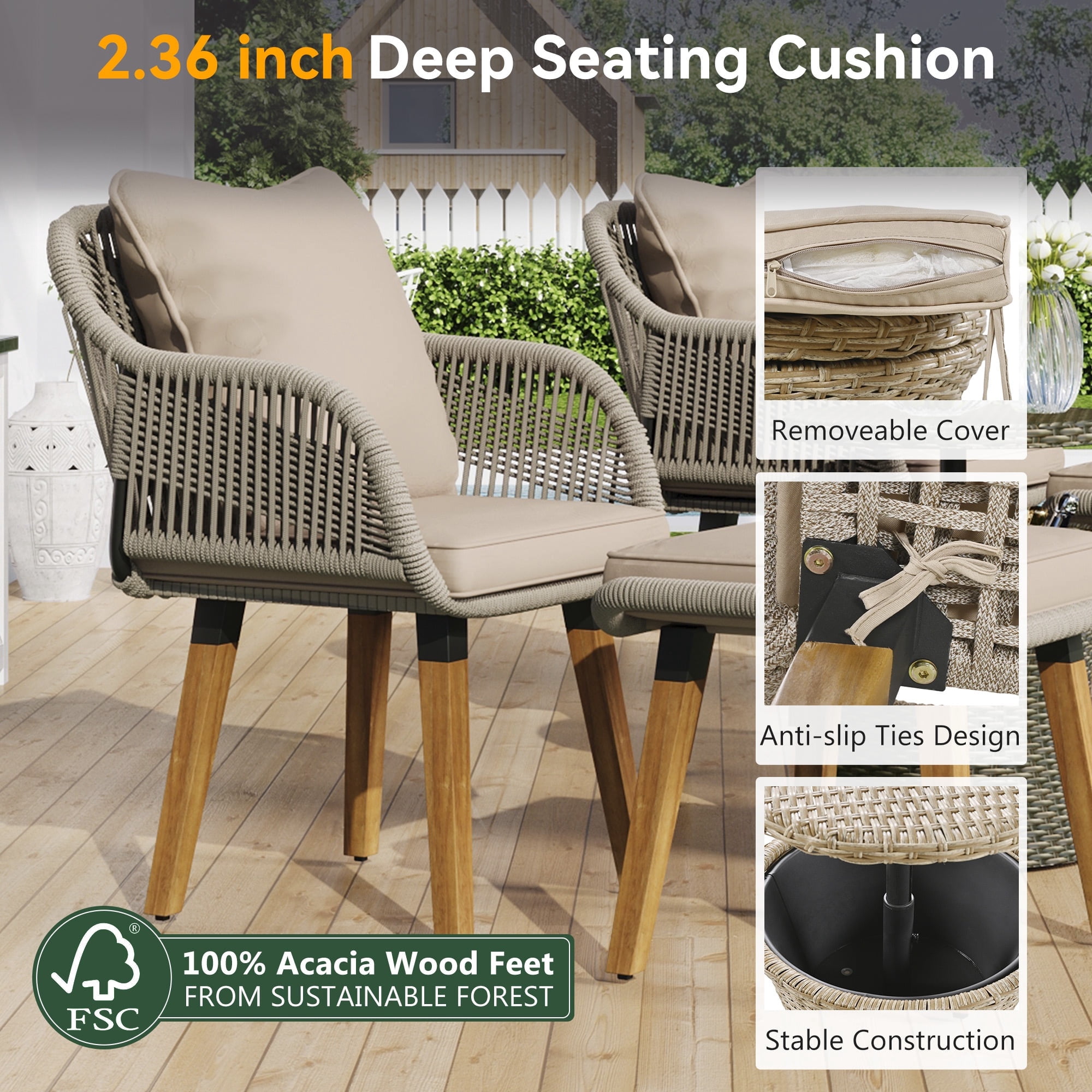 5 PCS Outdoor Rattan Furniture Set, Patio Lounge Chairs with Storage Ottoman Footrest, All Weather Cushioned Outside Sectional Furniture Set for Backyard, Deck, Balcony, GE033