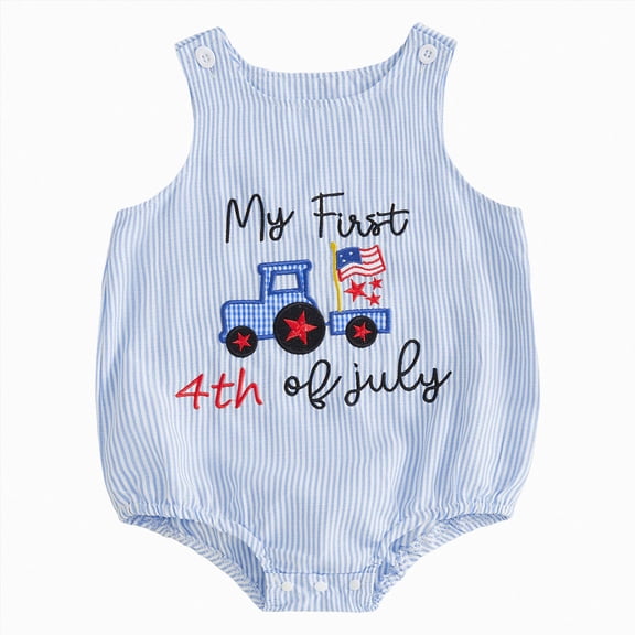 Duqingm My First 4th of July Baby Boy Outfit Newborn Overalls American Flag Romper Onesie Fourth of July Infant Clothes(Blue,6-12 Months)