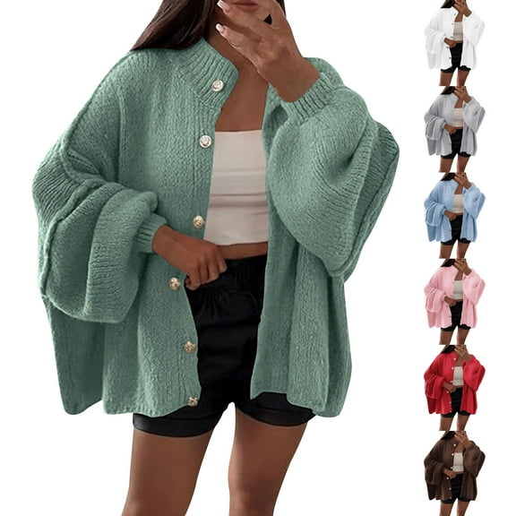 Miluxas Women's Fall Long Sleeve Cardigan Sweaters, Button Knit Blazer Trendy, Open Front Dressy Casual Jacket White S(S)