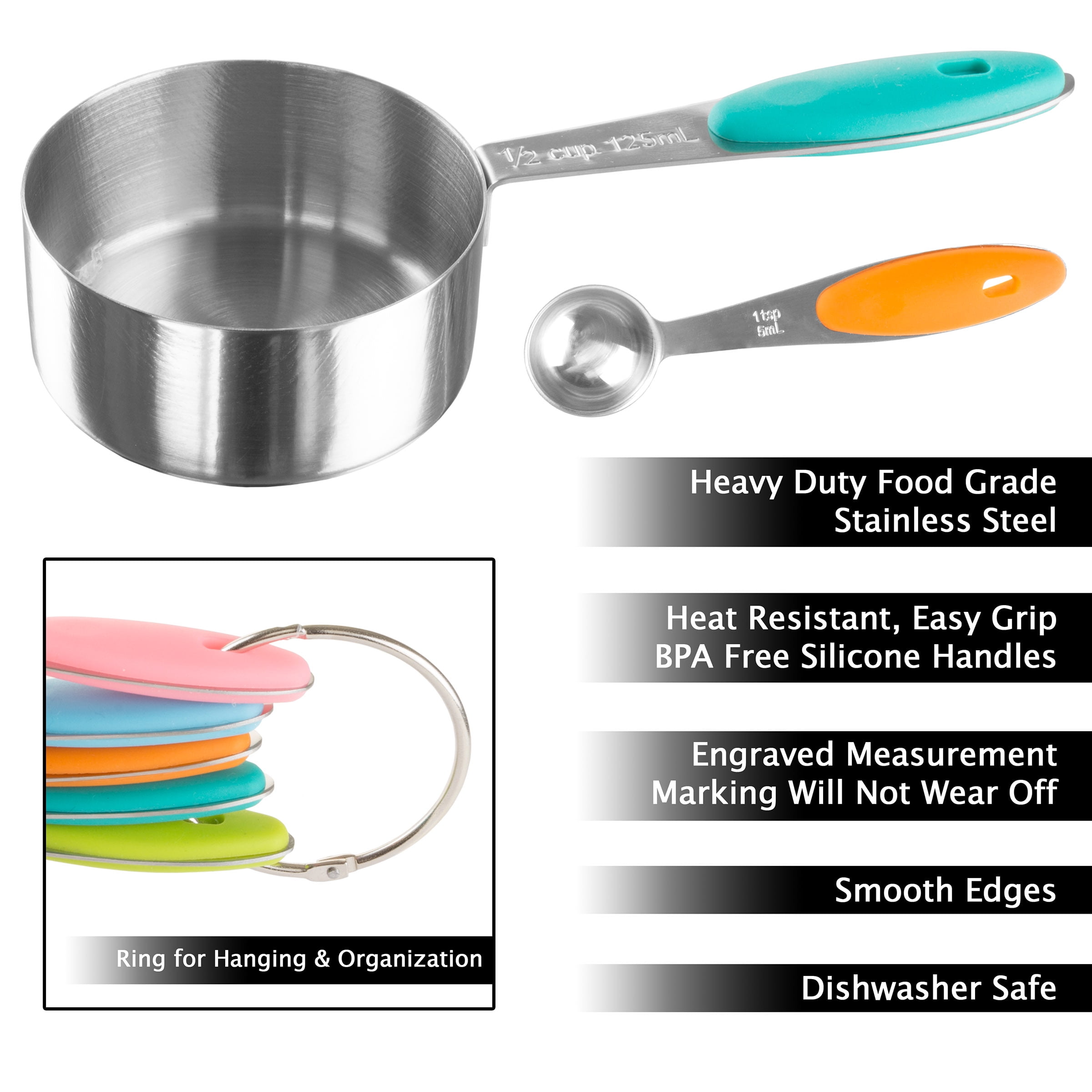 Classic Cuisine 5-Piece Stainless Steel with Silicone Measuring Spoon Set  HW031032 - The Home Depot